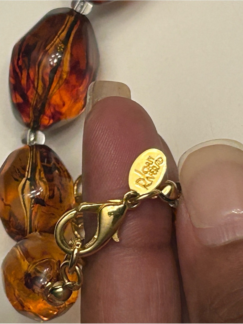 Vintage Joan Rivers Faux Amber Bead Necklace in Rich Cognac and Gold-Tone - Picture 12 of 16